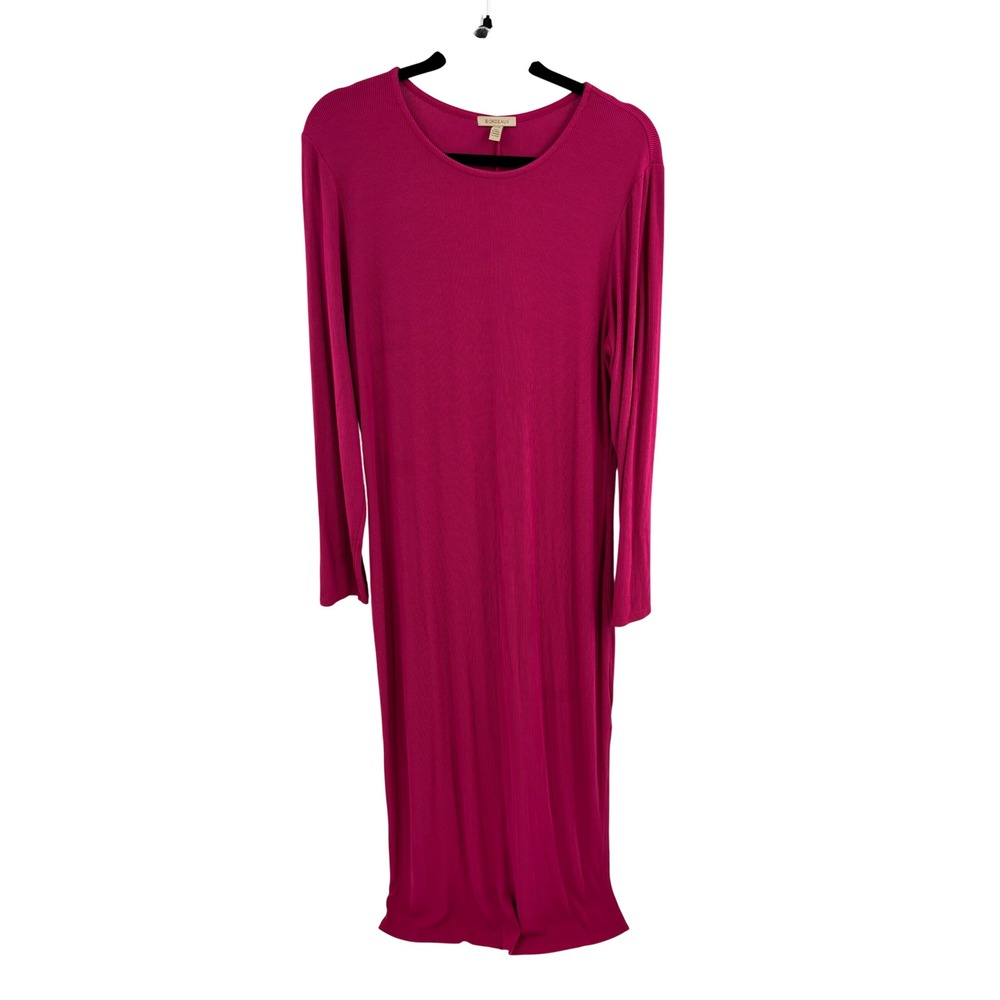Bordeaux Magenta Pink Ribbed Long Sleeve Midi Dress XL RN 104072